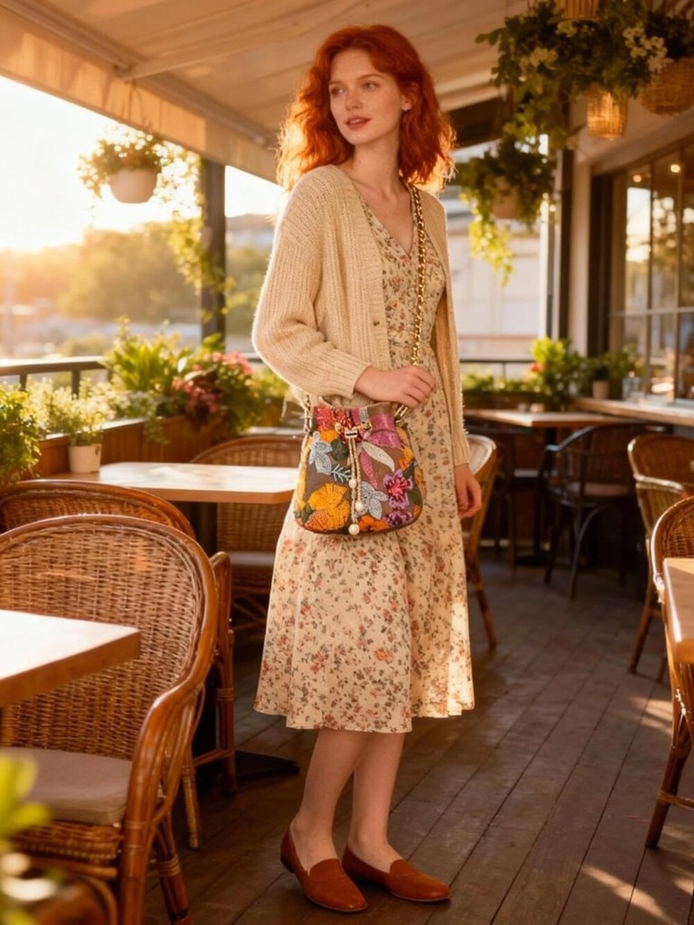 Crossbody Bags for Women, Hand Embroidered Leathers Tot Bag, Carry Handle Bucket - Picture 8 of 9